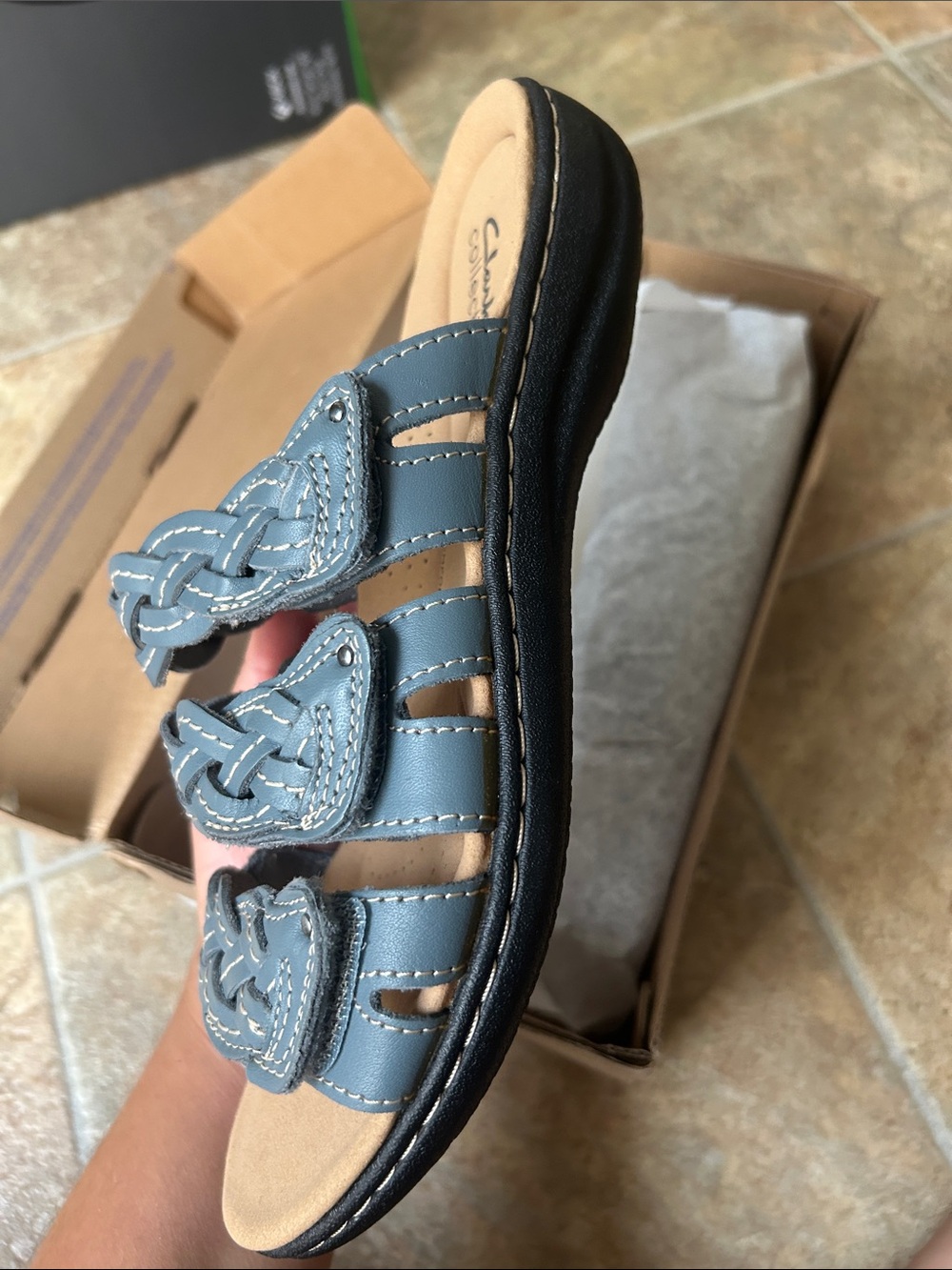 Clarks Blue Braided Leather Triple-Strap Sandals - Picture 4 of 6